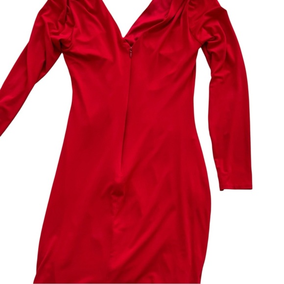 Guess Size 8 Bold Red Twist Front Bodycon Mini Dress | Long Sleeve V-Neck Fitted - Picture 6 of 14